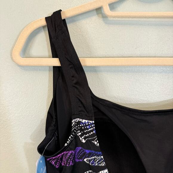 Swim Solutions Women's Black Firework Pull On One-Piece Swimsuit Size 14 NWT - Picture 5 of 11